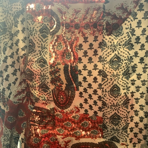 LADY MANHATTAN SIZE S Long-sleeve Sheer Patterned Button-up Top - Picture 5 of 16